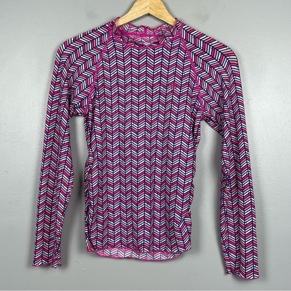 Coolibar girls pink chevron side ruched long sleeve UPF 50+ sun shirt, medium